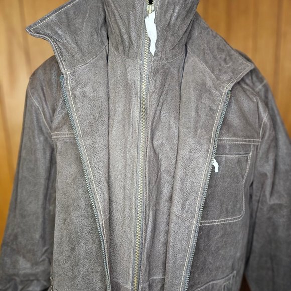 Men's Winter Leather Jacket With Detachable Under Vest And Collar Size XL Tag On - Picture 2 of 16